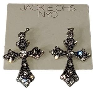 Jack E Ohs NYC Fashion Diamond Silver Cross Earrings